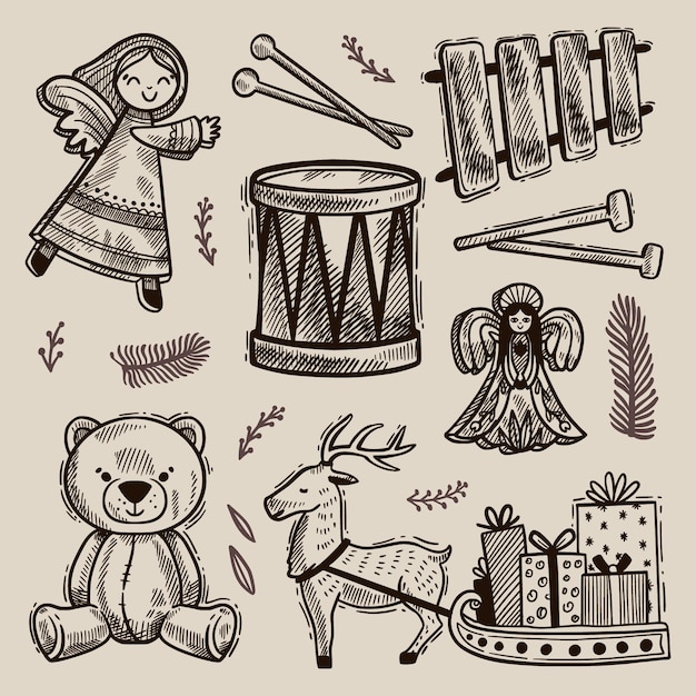 Free vector hand drawn christmas toys collection