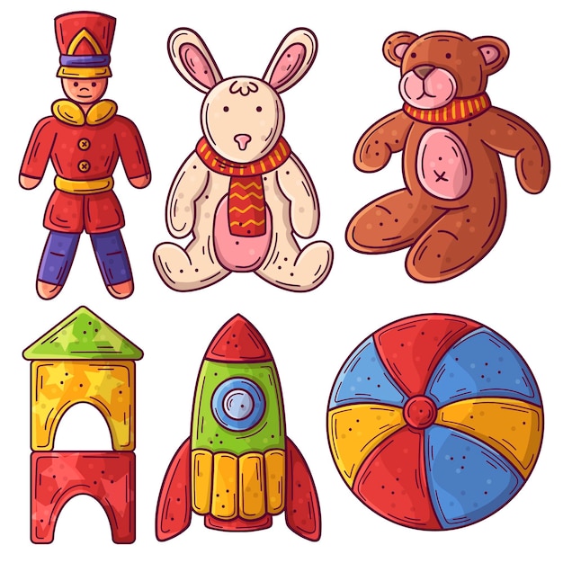 Free vector hand drawn christmas toys collection