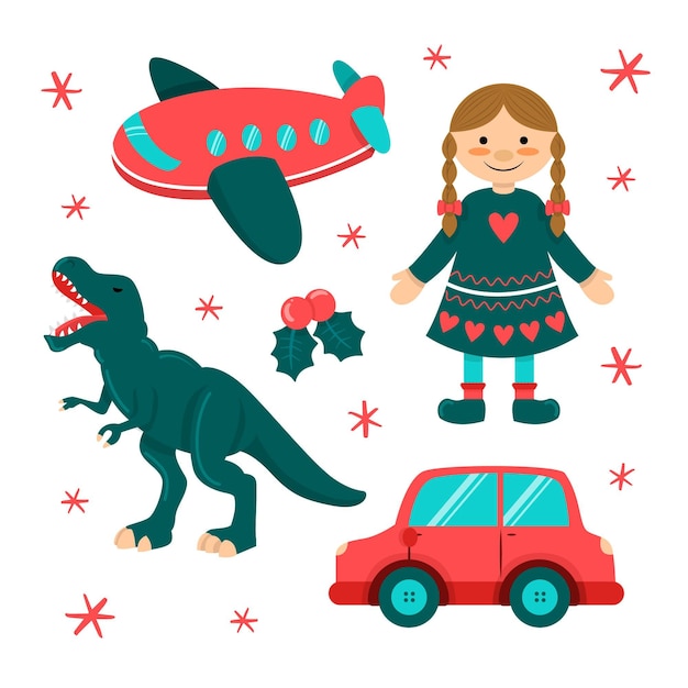 Free vector hand drawn christmas toys collection