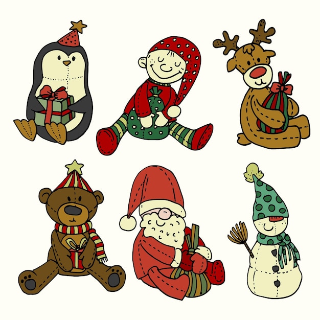 Free vector hand drawn christmas toys collection