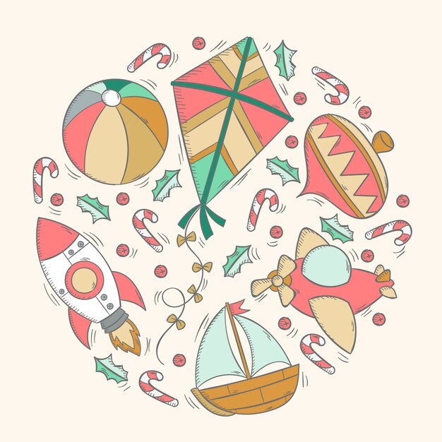 Free Vector hand drawn christmas toys collection