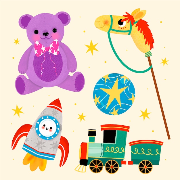 Free vector hand drawn christmas toys collection