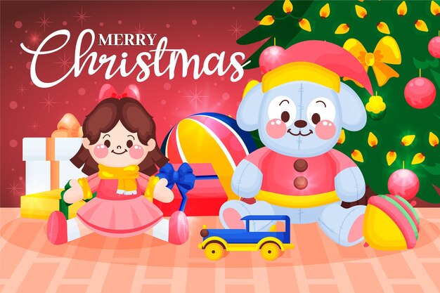 Hand drawn christmas toys wallpaper