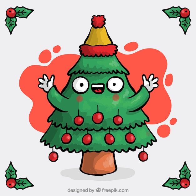 Vettore gratuito disegnati a mano albero di natale sfondo