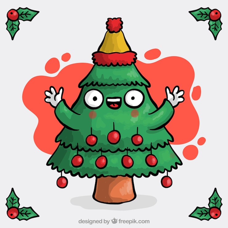 無料Vector 手描きのクリスマスツリーの背景
