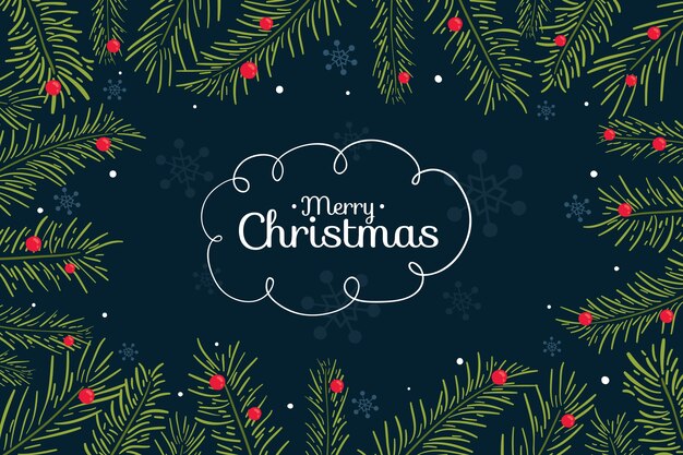 Hand drawn christmas tree branches background