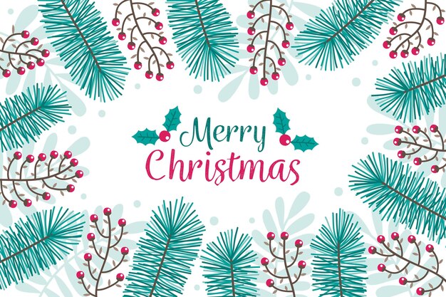 Hand drawn christmas tree branches background