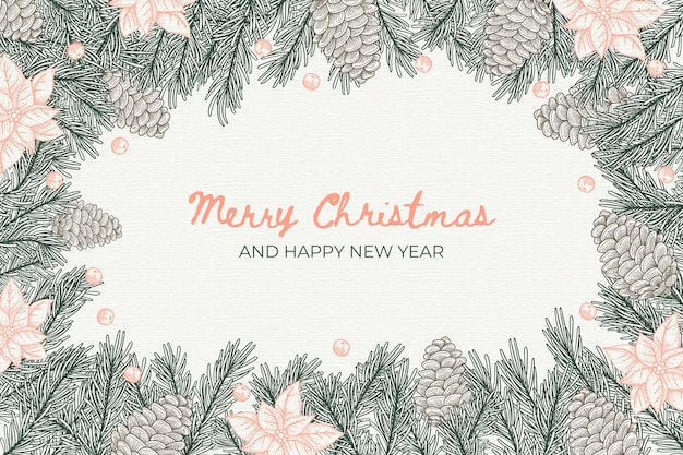 Hand drawn christmas tree branches background