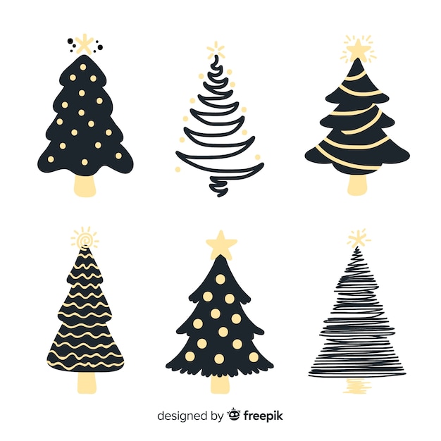 Free vector hand drawn christmas tree collection