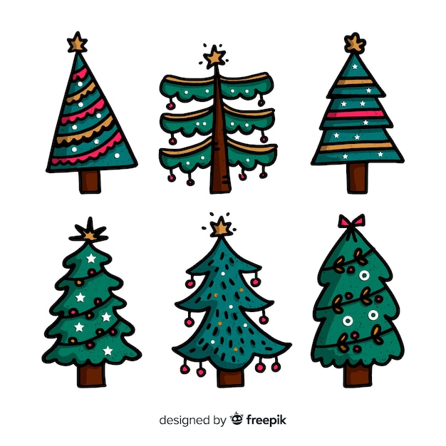 Free vector hand drawn christmas tree collection