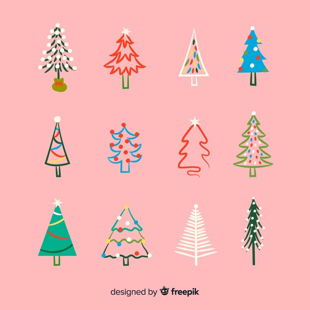 Hand drawn christmas tree collection