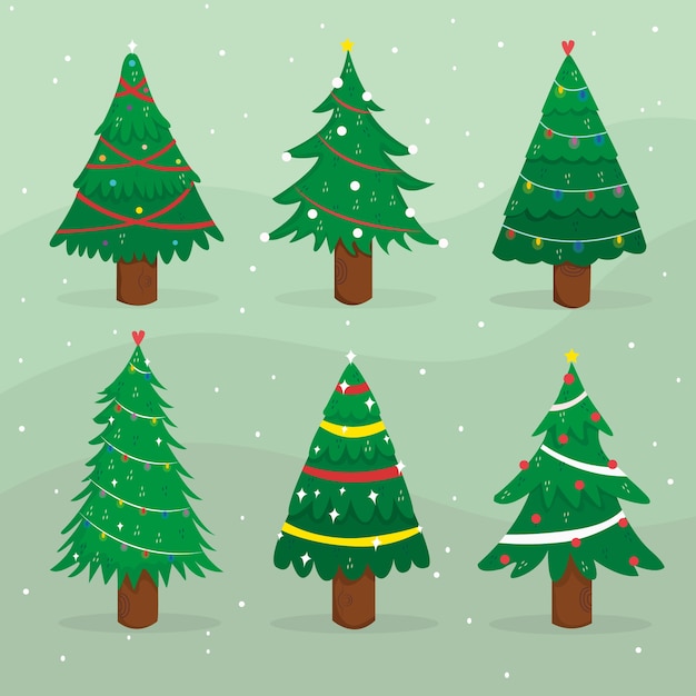 Free vector hand drawn christmas tree collection