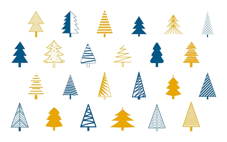 Free Vector hand drawn christmas tree elements in set for xmas design