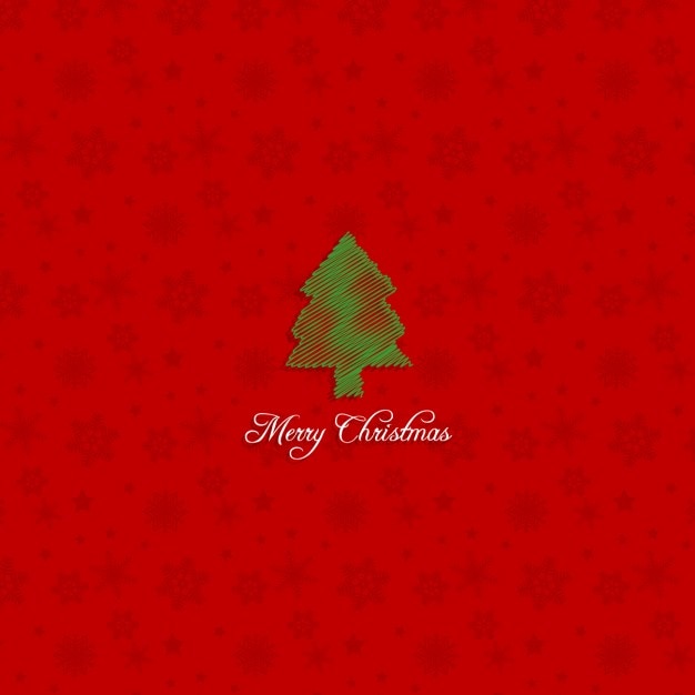 Free vector hand drawn christmas tree on a red background