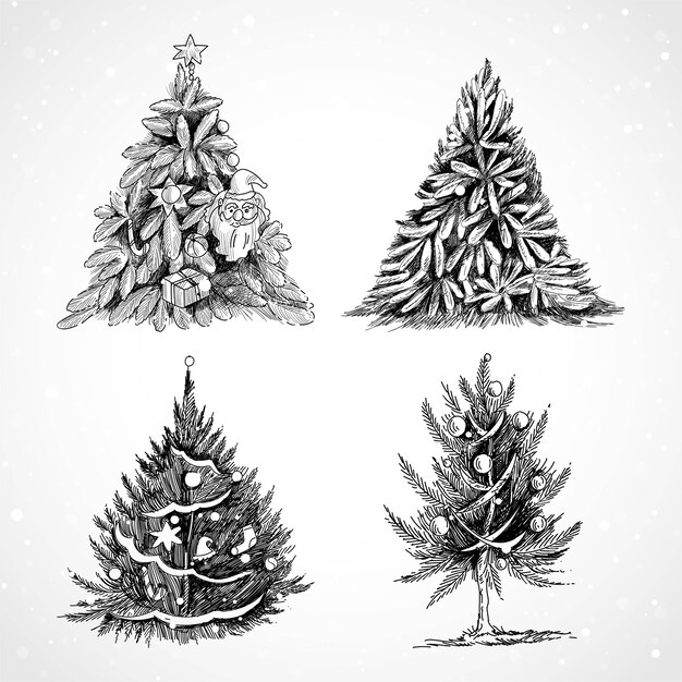 Hand drawn Christmas tree set