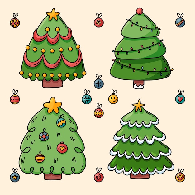 無料ベクター 手描きのクリスマスツリーコレクション