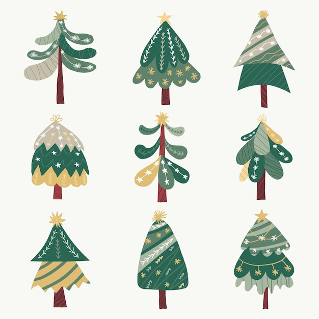 Hand drawn christmas trees collection