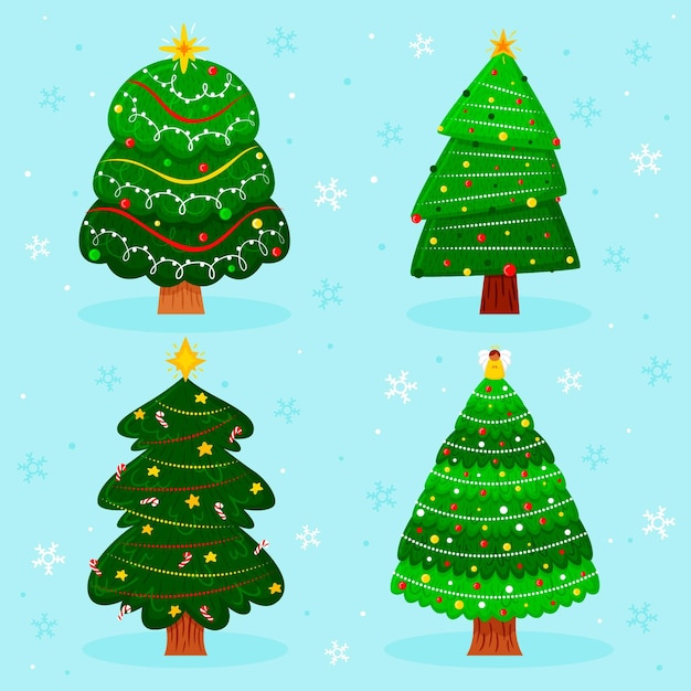 Free vector hand drawn christmas trees collection