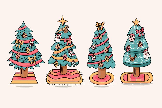 Collezione di alberi di natale disegnati a mano