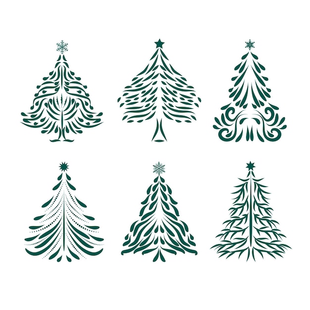 Hand drawn christmas trees collection