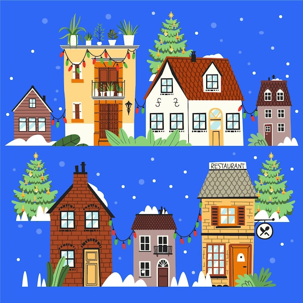 Free vector hand drawn christmas village illustration