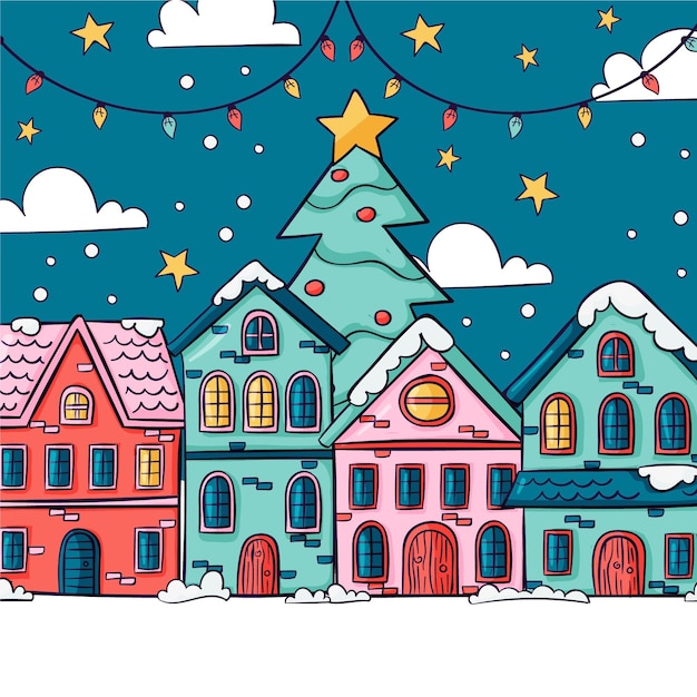 Free vector hand drawn christmas village illustration