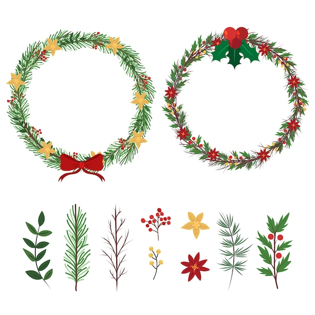 Hand drawn christmas wreath colelction