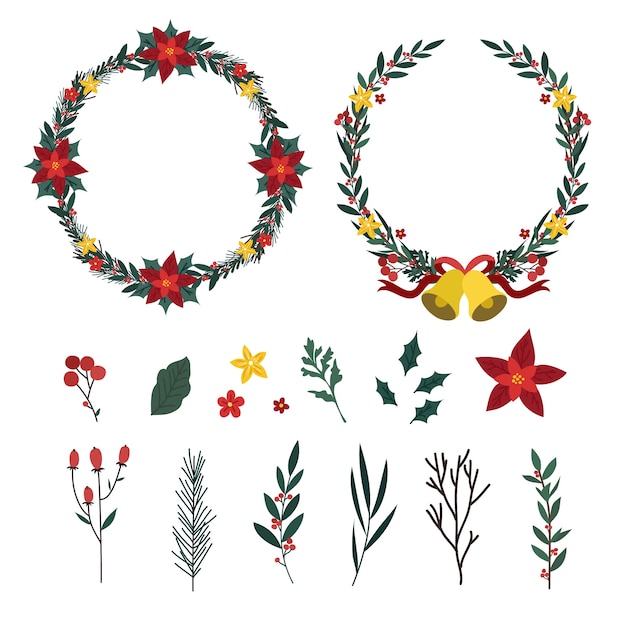 Free vector hand drawn christmas wreath colelction