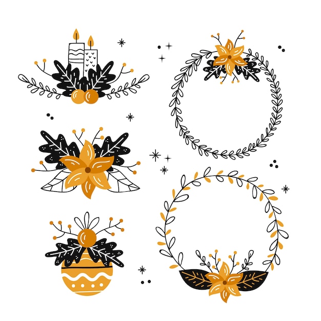 Free vector hand drawn christmas wreath collection