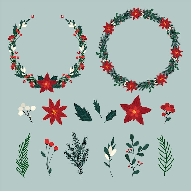 Free vector hand drawn christmas wreath collection