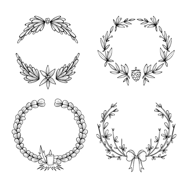 Free vector hand drawn christmas wreath collection