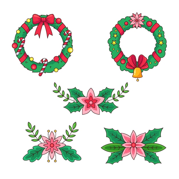 Free vector hand drawn christmas wreath collection