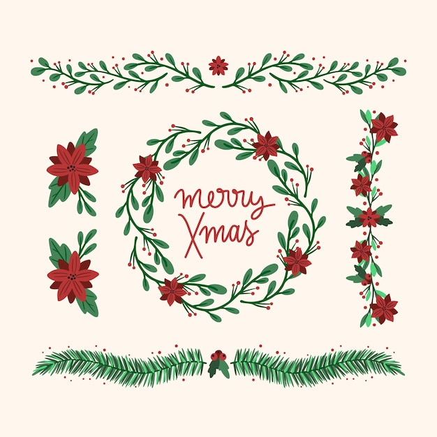 Free vector hand drawn christmas wreath collection