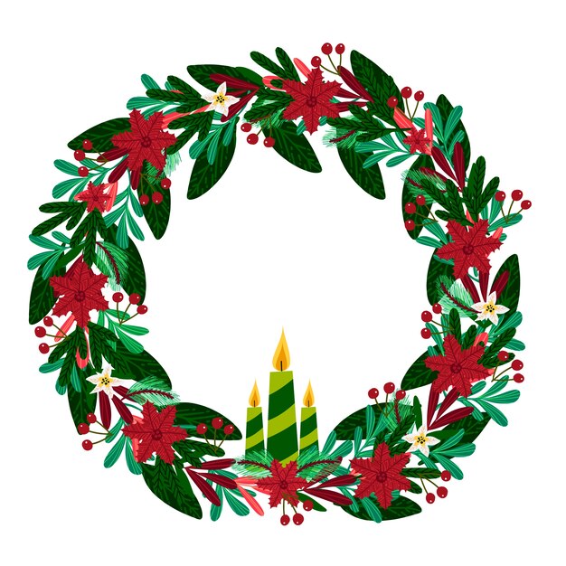 Hand drawn christmas wreath concept