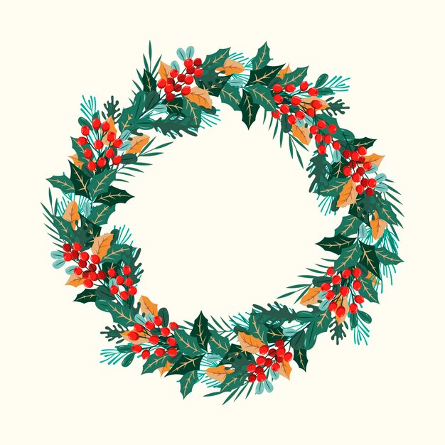 Hand drawn christmas wreath concept