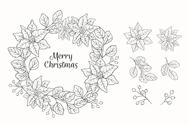Hand drawn christmas wreath concept