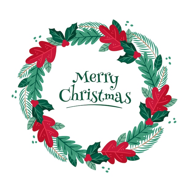 Free vector hand drawn christmas wreath with pine leaves