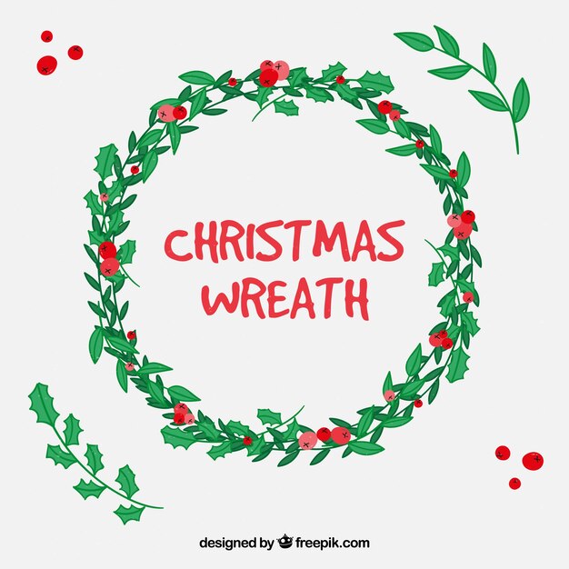 Hand drawn christmas wreath with red berries