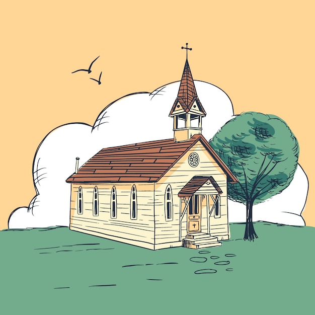 手描きの教会の建物のイラスト