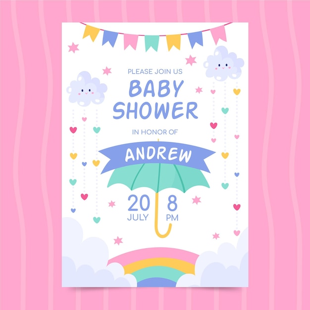 Hand drawn chuva de amor baby shower invitation card