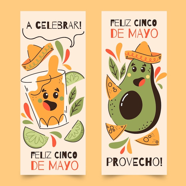 Set di banner cinco de mayo disegnato a mano