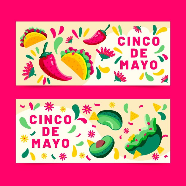 Set di banner cinco de mayo disegnati a mano