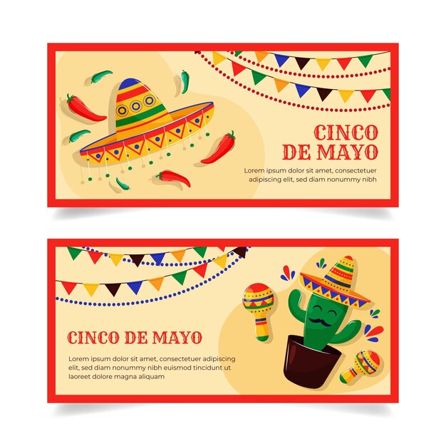 hand drawn cinco de mayo banners set
