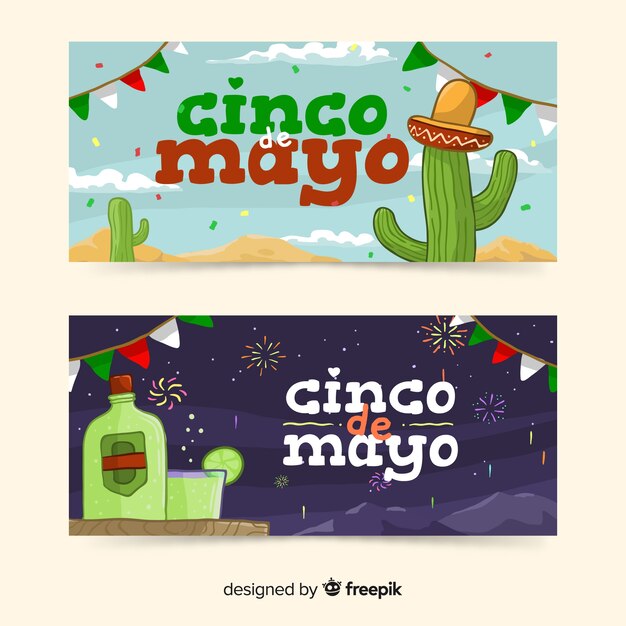 Hand drawn cinco de mayo banners