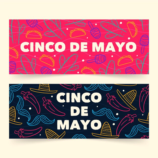 Hand drawn cinco de mayo banners