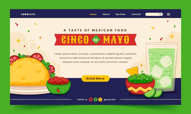 Vettore gratuito modello di pagina di destinazione per la celebrazione del cinco de mayo disegnato a mano