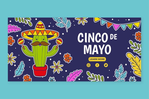 무료 벡터 손으로 그린된 cinco de mayo 가로 배너 템플릿