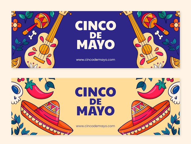 Pacchetto banner orizzontale cinco de mayo disegnato a mano