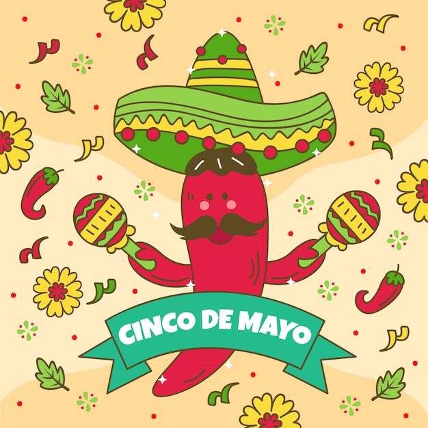 Vettore gratuito illustrazione disegnata a mano di cinco de mayo