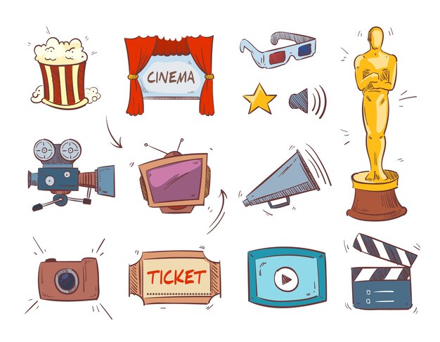 映画の時間手描きイラスト 無料のベクター